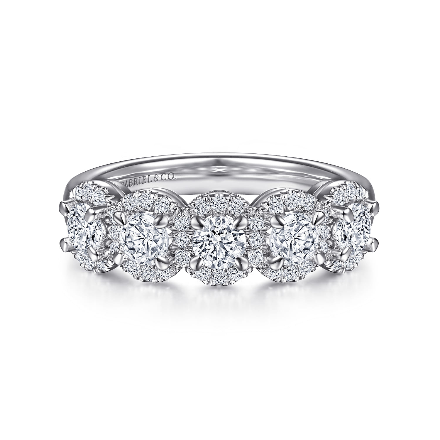 Fancy Wedding Ring in 14k White Gold with Round Natural Diamond at Gabriel & Co. - Shot 1