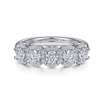 Troy - 14K White Gold Round Diamond Halo Station Anniversary Band
