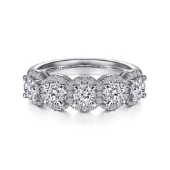 Troy - 14K White Gold Round Diamond Halo Station Anniversary Band