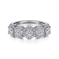 Troy - 14K White Gold Round Diamond Halo Station Anniversary Band