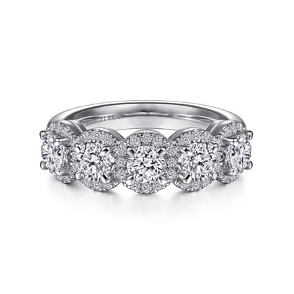 Troy - 14K White Gold Round Diamond Halo Station Anniversary Band