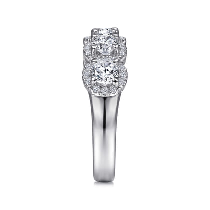 Troy - 14K White Gold Round Diamond Halo Station Anniversary Band