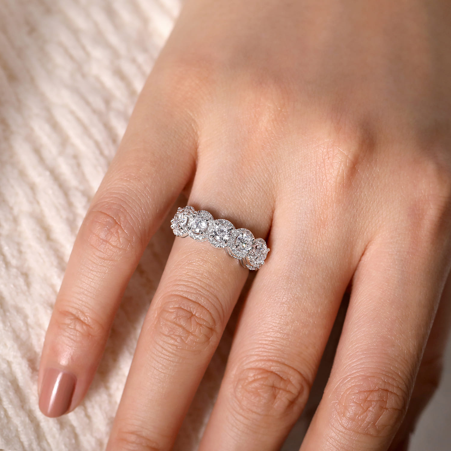 Fancy Wedding Ring in 14k White Gold with Round Natural Diamond at Gabriel & Co. - Shot 5