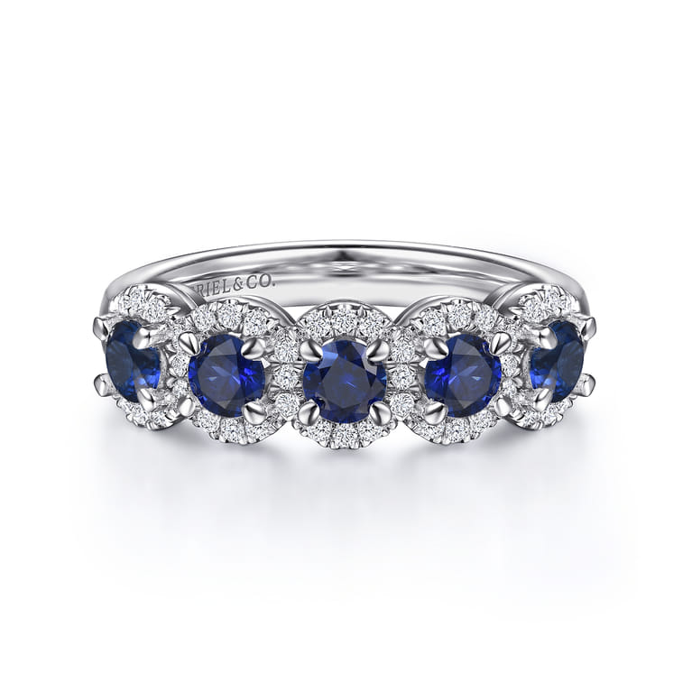 Fancy Wedding Ring in 14k White Gold with Round Sapphire at Gabriel & Co. - Shot 1