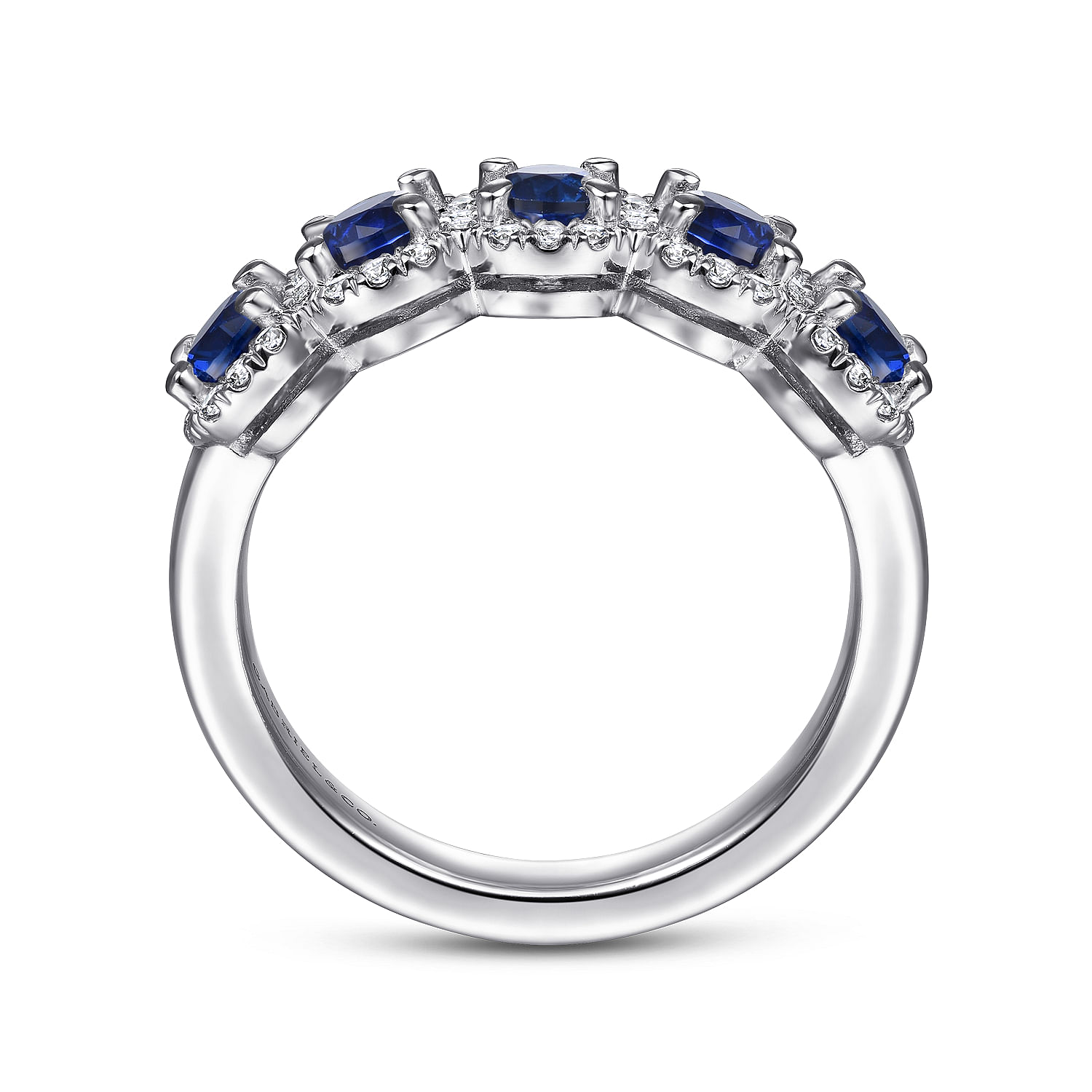 Troy - 14K White Gold Round Sapphire and Diamond Halo Station Anniversary Band