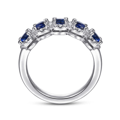 Troy - 14K White Gold Round Sapphire and Diamond Halo Station Anniversary Band