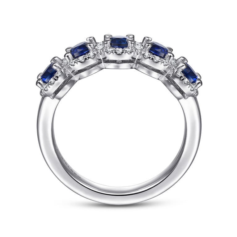 Fancy Wedding Ring in 14k White Gold with Round Sapphire at Gabriel & Co. - Shot 2