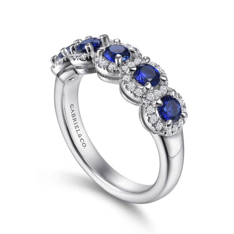 Fancy Wedding Ring in 14k White Gold with Round Sapphire at Gabriel & Co. - Shot 3