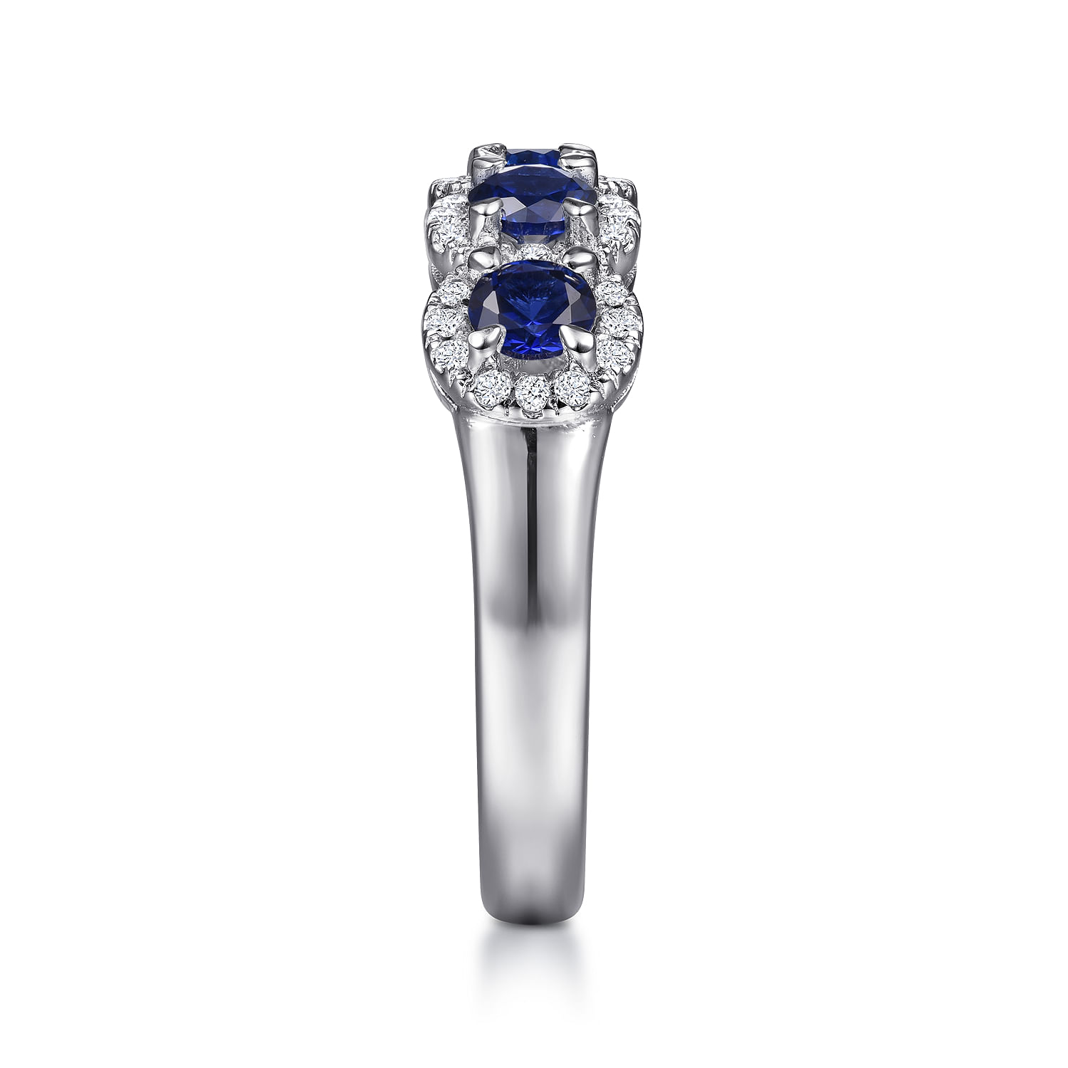 Troy - 14K White Gold Round Sapphire and Diamond Halo Station Anniversary Band