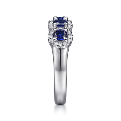 Troy - 14K White Gold Round Sapphire and Diamond Halo Station Anniversary Band