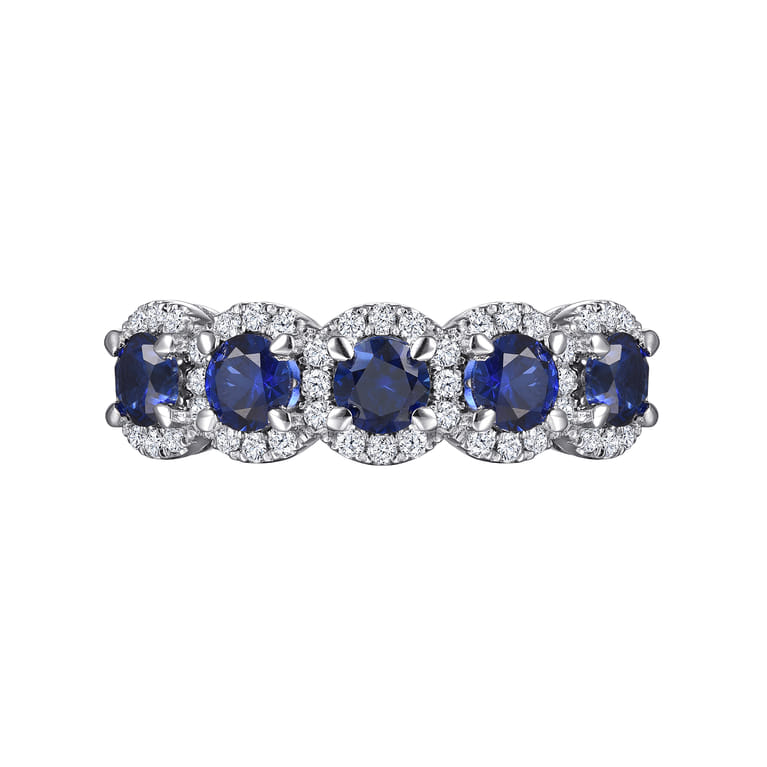 Fancy Wedding Ring in 14k White Gold with Round Sapphire at Gabriel & Co. - Shot 6