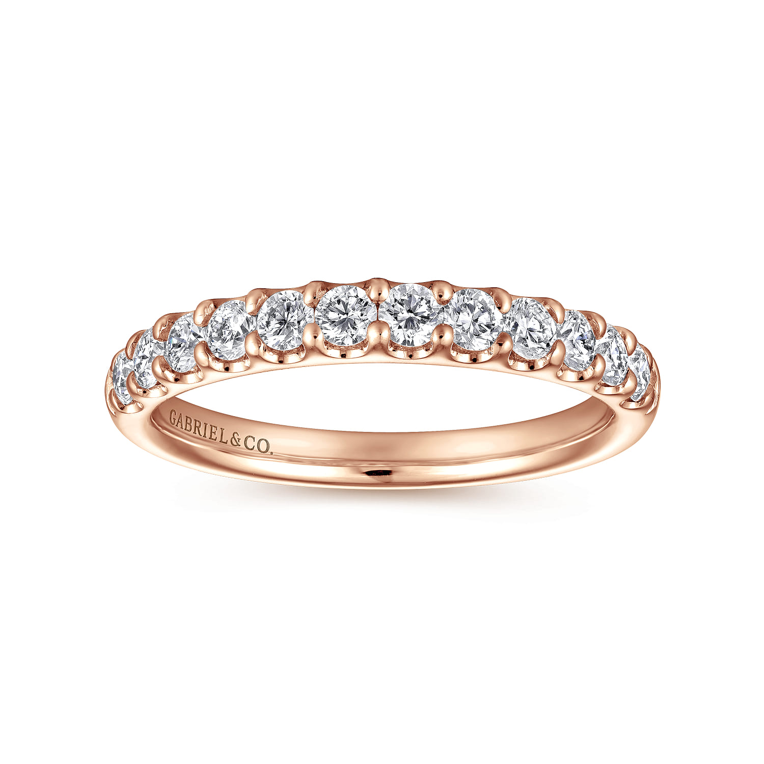Straight Wedding Ring in 14k Rose Gold with Round Natural Diamond at Gabriel & Co. - Shot 4