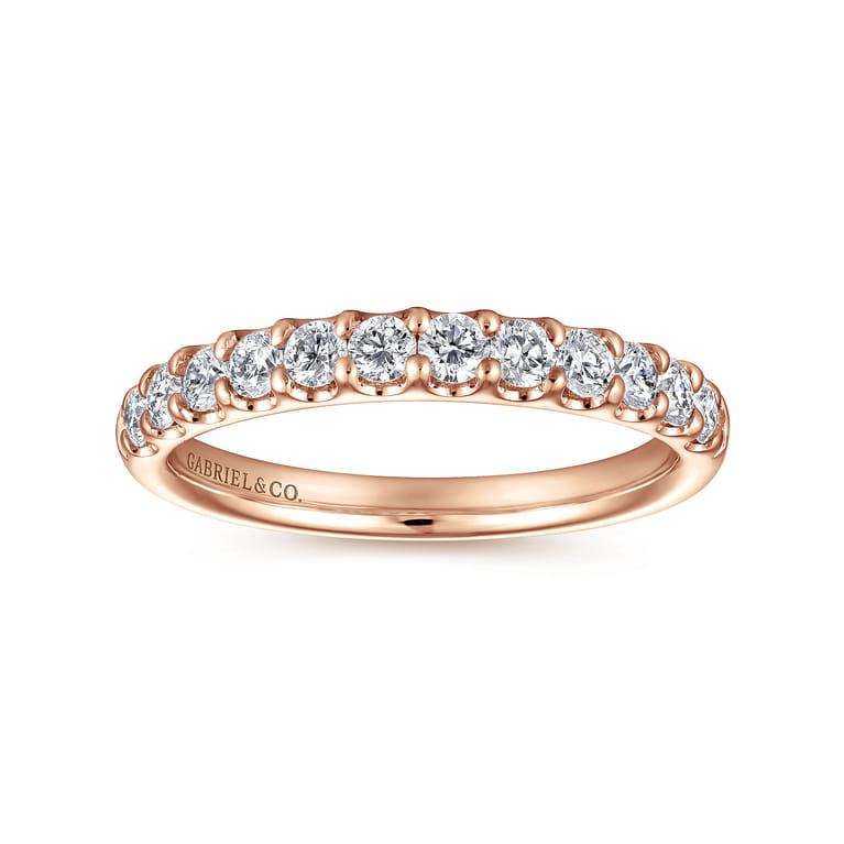 Straight Wedding Ring in 14k Rose Gold with Round Natural Diamond at Gabriel & Co. - Shot 4