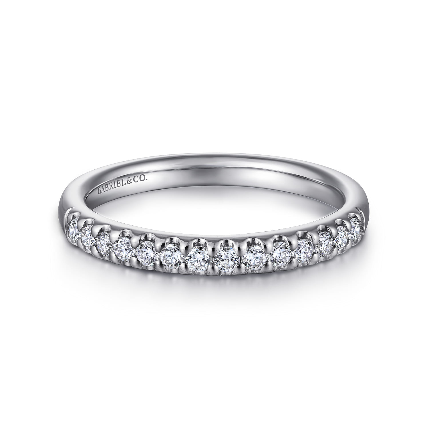 Straight Wedding Ring in 14k White Gold with Round Natural Diamond at Gabriel & Co. - Shot 1
