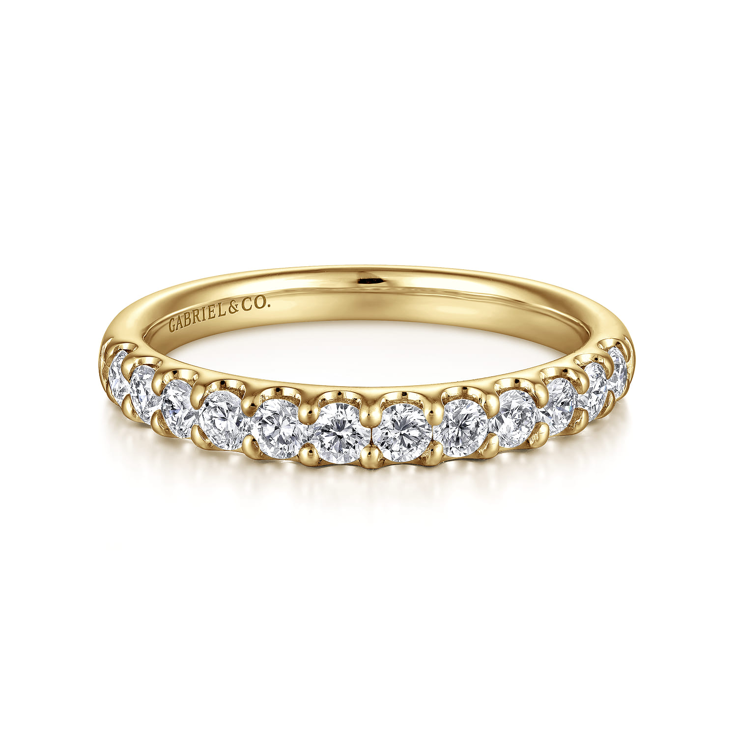 Straight Wedding Ring in 14k Yellow Gold with Round Natural Diamond at Gabriel & Co. - Shot 1