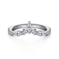 Tulsie - Curved 14K White Gold Marquise and Round Diamond Anniversary Band