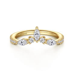 Tulsie - Curved 14K Yellow Gold Marquise and Round Diamond Anniversary Band