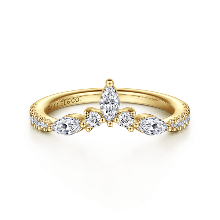 Curved Wedding Ring in 14k Yellow Gold with Marquise Natural Diamond at Gabriel & Co. - Shot 1