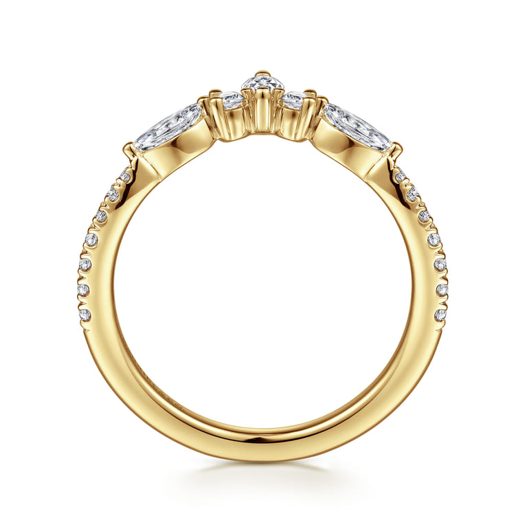 Curved Wedding Ring in 14k Yellow Gold with Marquise Natural Diamond at Gabriel & Co. - Shot 2