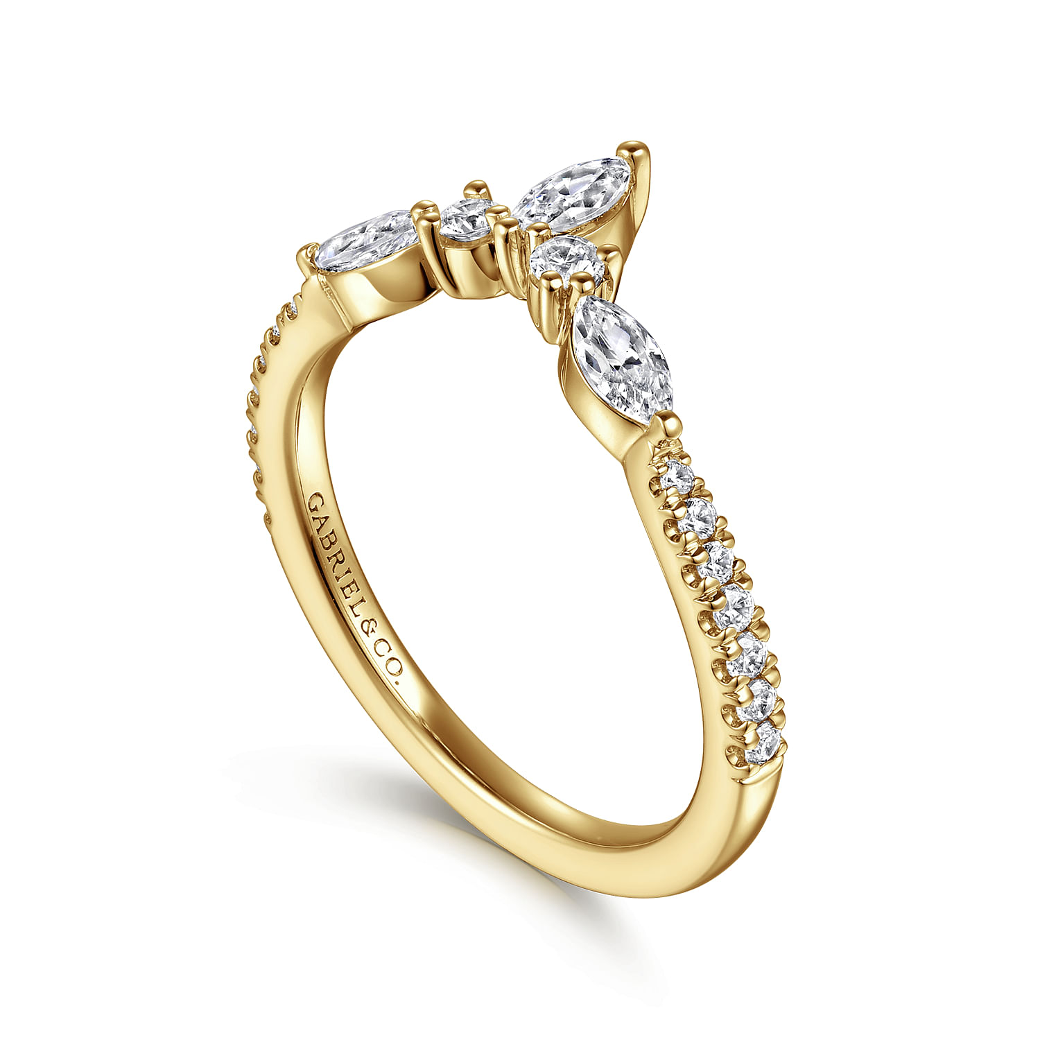 Curved Wedding Ring in 14k Yellow Gold with Marquise Natural Diamond at Gabriel & Co. - Shot 3
