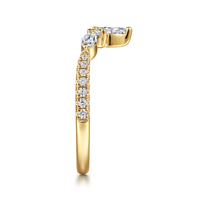 Curved Wedding Ring in 14k Yellow Gold with Marquise Natural Diamond at Gabriel & Co. - Shot 4