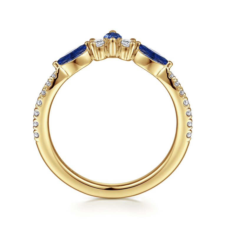 Curved Wedding Ring in 14k Yellow Gold with Marquise Sapphire at Gabriel & Co. - Shot 2