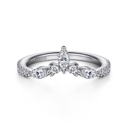Tulsie - Curved Platinum Marquise and Round Diamond Anniversary Band