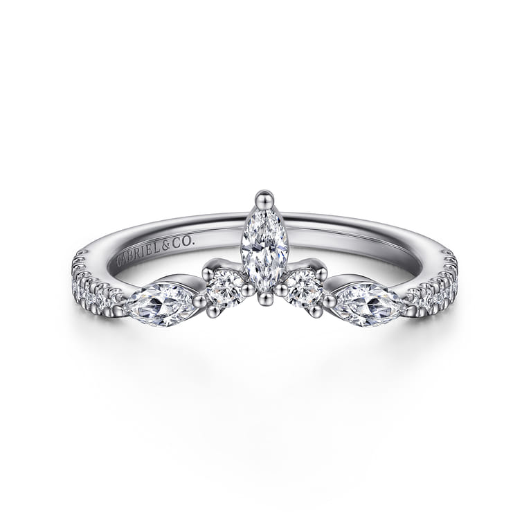 Curved Wedding Ring in Platinum with Marquise Natural Diamond at Gabriel & Co. - Shot 1
