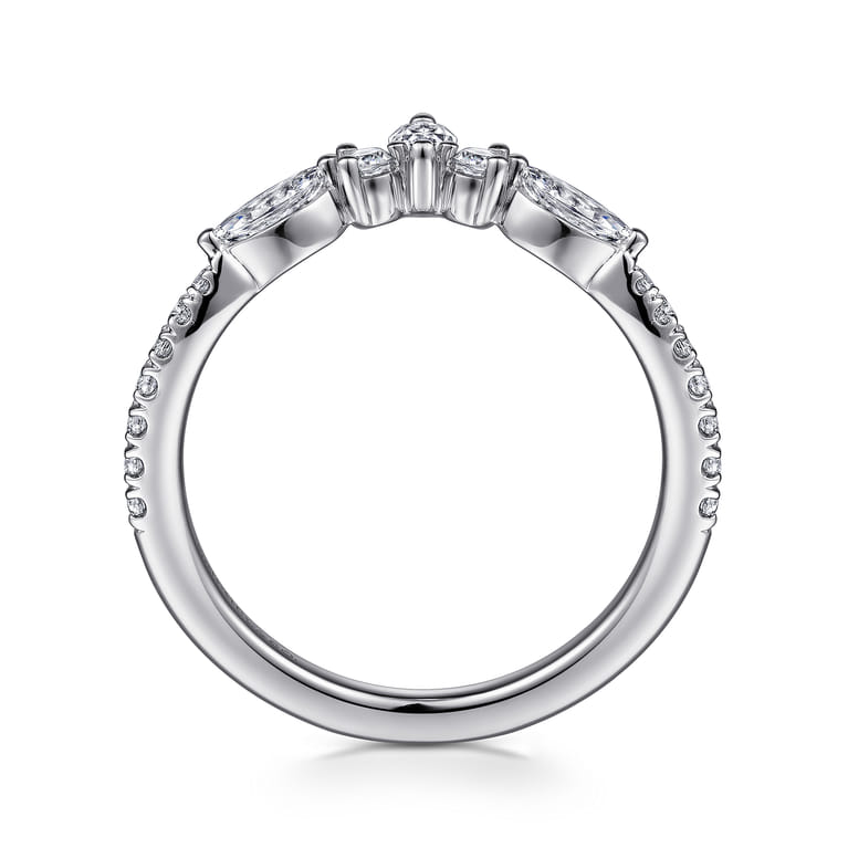 Curved Wedding Ring in Platinum with Marquise Natural Diamond at Gabriel & Co. - Shot 2