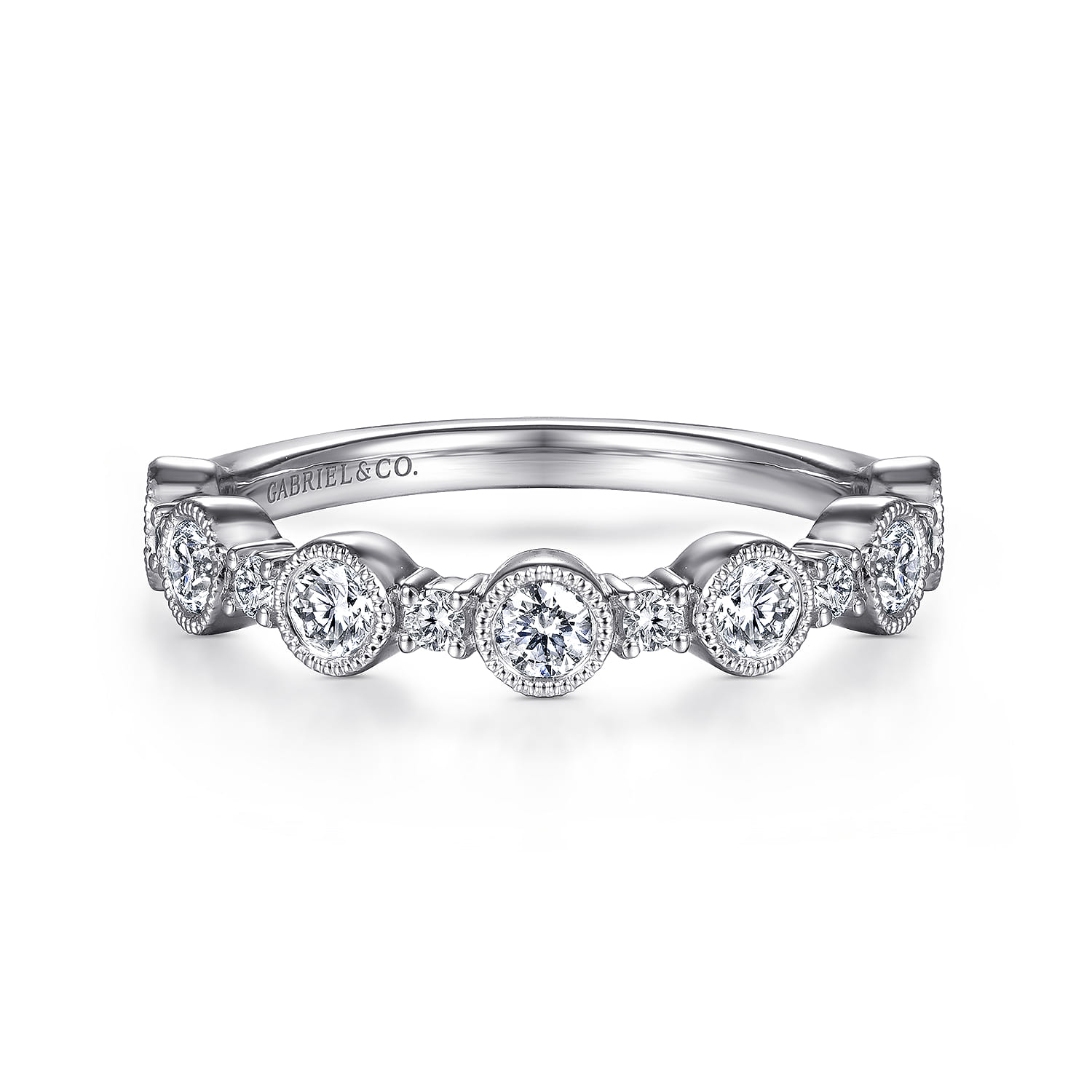 Fancy Wedding Ring in 14k White Gold with Round Natural Diamond at Gabriel & Co. - Shot 1