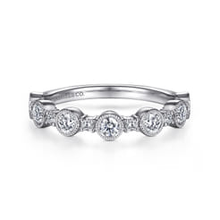 Turin - 14K White Gold Bezel Station Diamond Anniversary Band with Milgrain