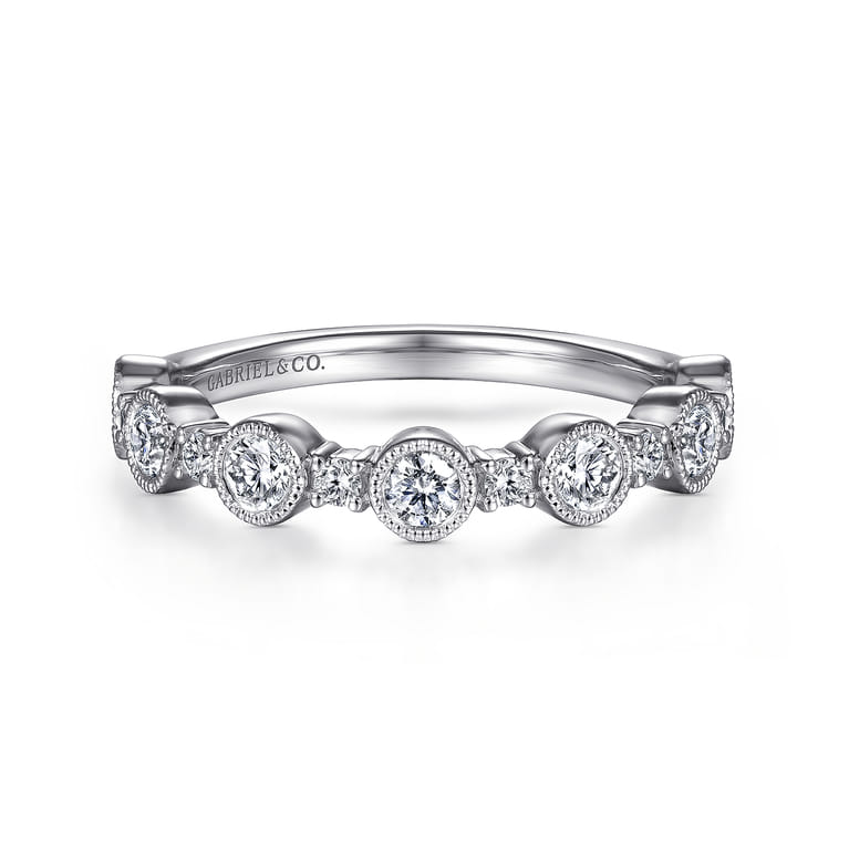 Fancy Wedding Ring in 14k White Gold with Round Natural Diamond at Gabriel & Co. - Shot 1