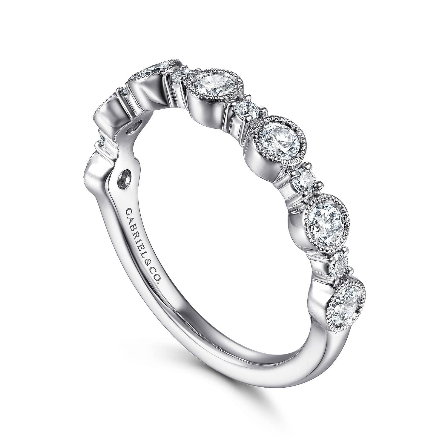 Fancy Wedding Ring in 14k White Gold with Round Natural Diamond at Gabriel & Co. - Shot 3