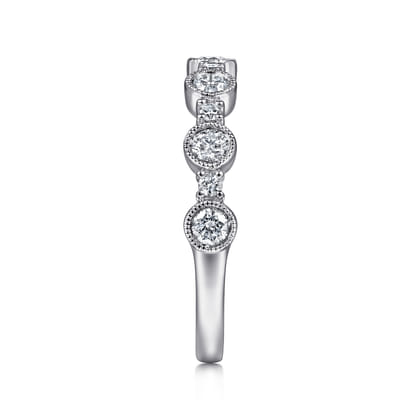 Turin - 14K White Gold Bezel Station Diamond Anniversary Band with Milgrain