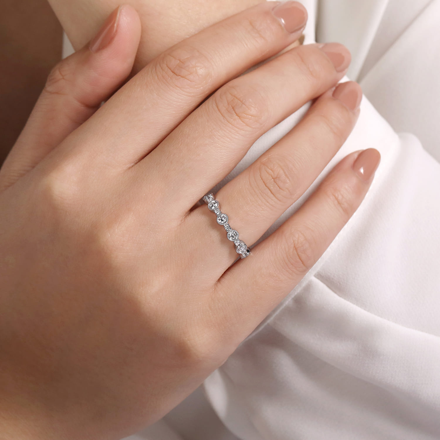 Fancy Wedding Ring in 14k White Gold with Round Natural Diamond at Gabriel & Co. - Shot 5
