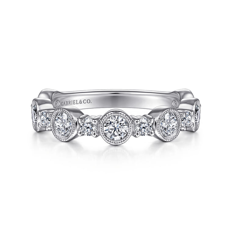Fancy Wedding Ring in 14k White Gold with Round Natural Diamond at Gabriel & Co. - Shot 1