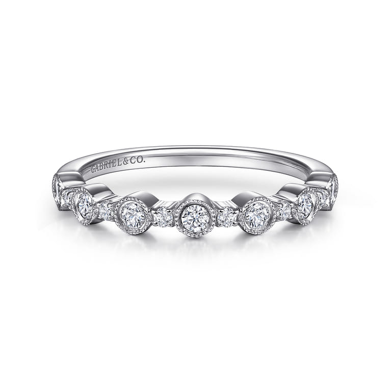 Fancy Wedding Ring in 14k White Gold with Round Natural Diamond at Gabriel & Co. - Shot 1