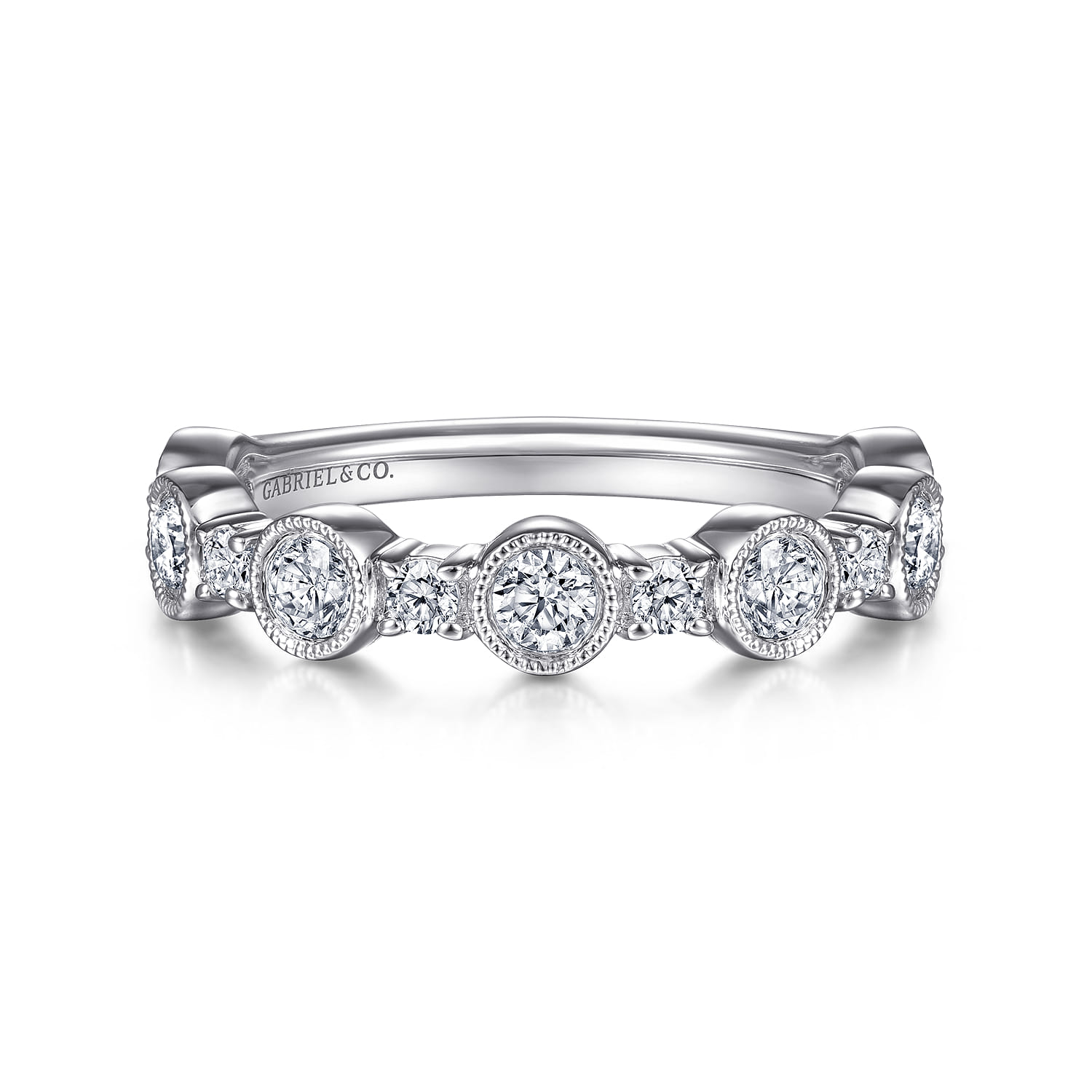 Fancy Wedding Ring in 14k White Gold with Round Natural Diamond at Gabriel & Co. - Shot 1