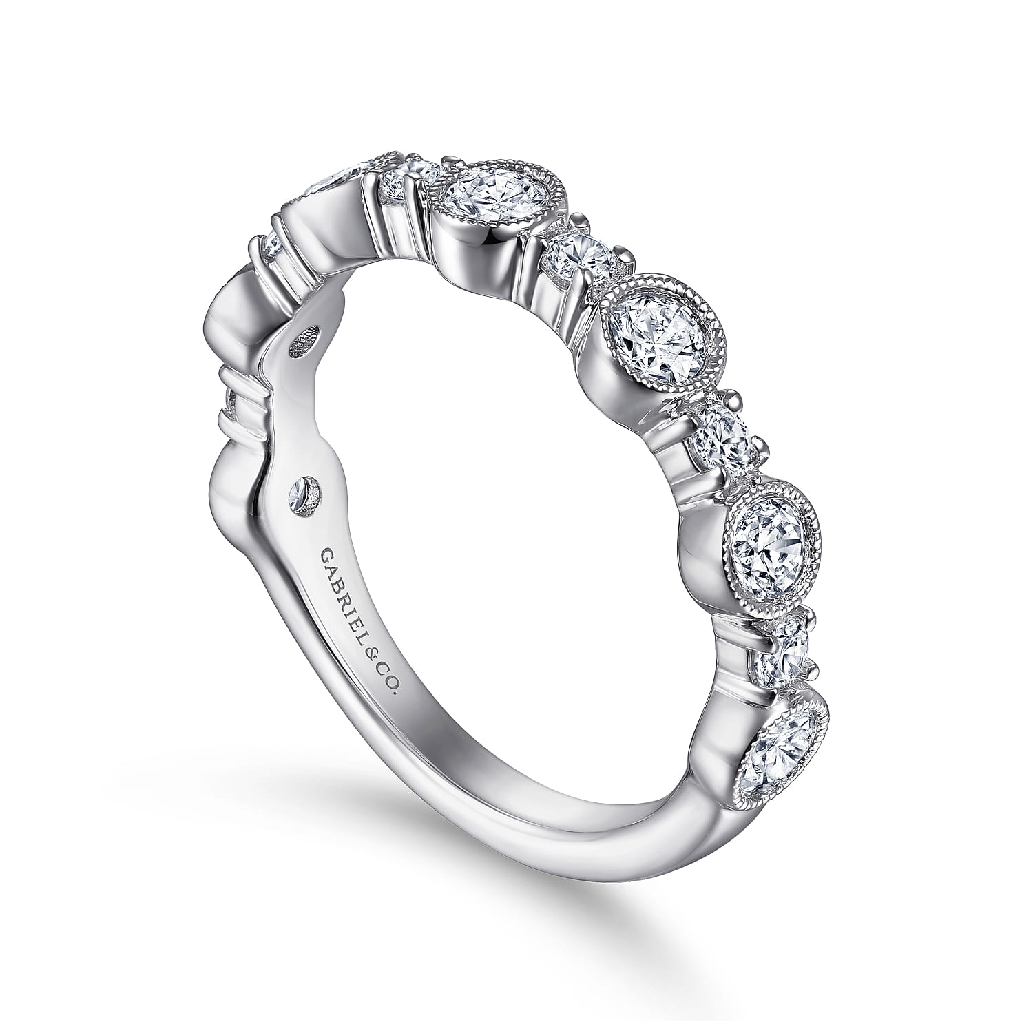Fancy Wedding Ring in 14k White Gold with Round Natural Diamond at Gabriel & Co. - Shot 3