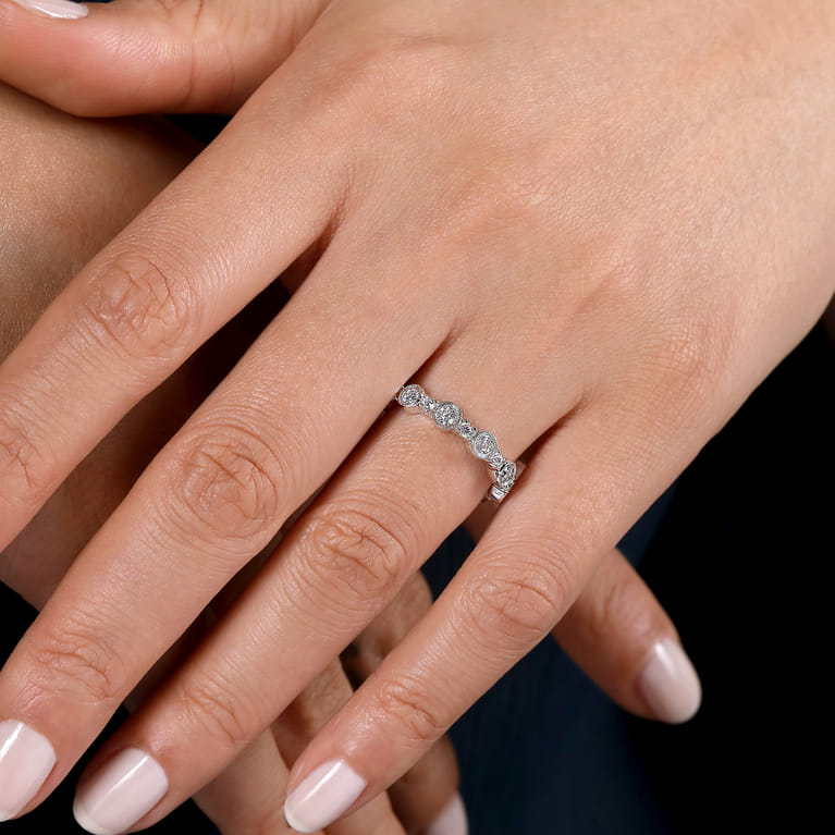 Fancy Wedding Ring in 14k White Gold with Round Natural Diamond at Gabriel & Co. - Shot 5