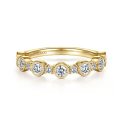 14K Yellow Gold Bezel Station Diamond Anniversary Band with Milgrain