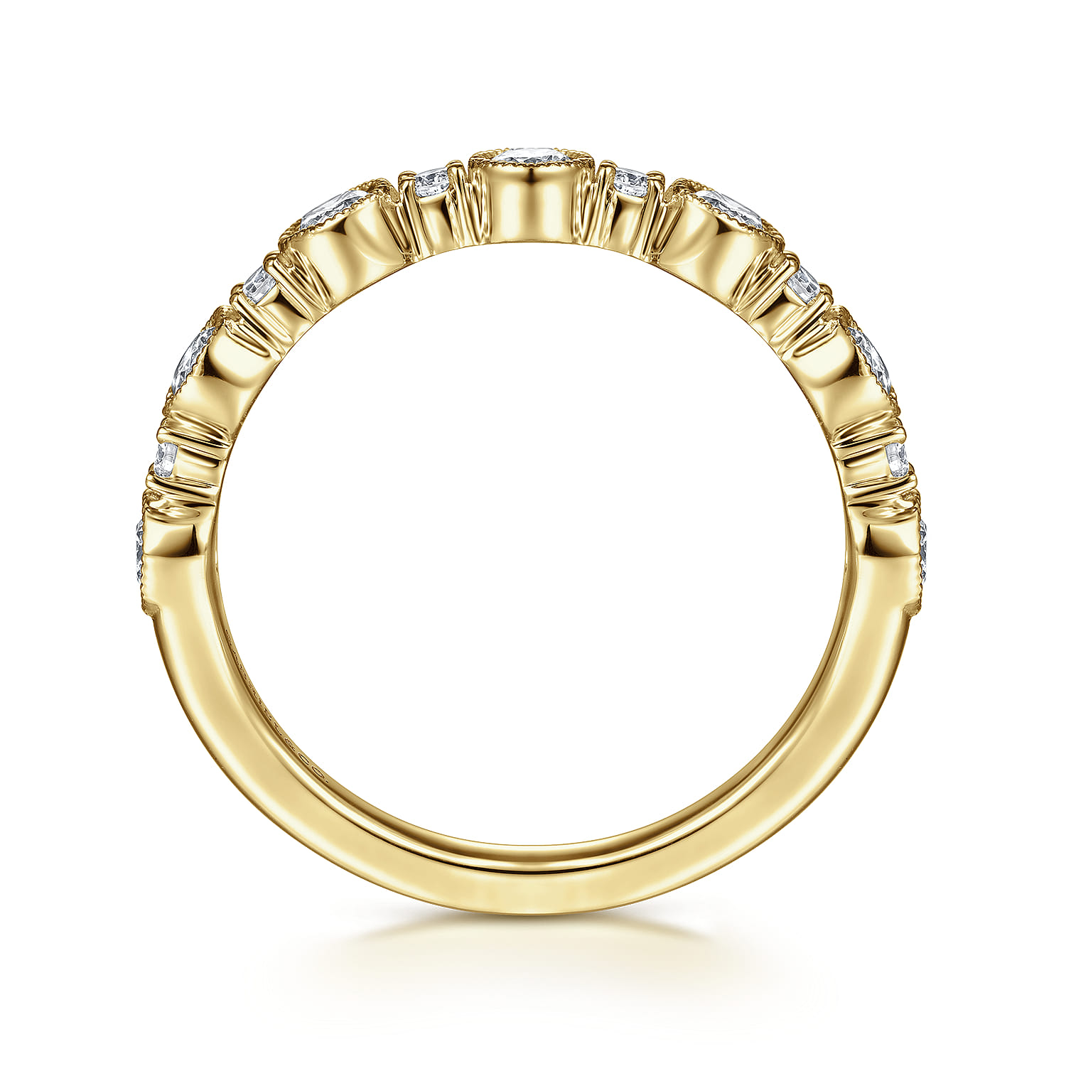 Fancy Wedding Ring in 14k Yellow Gold with Round Natural Diamond at Gabriel & Co. - Shot 2
