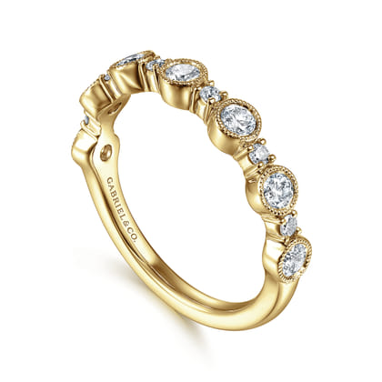 Turin - 14K Yellow Gold Bezel Station Diamond Anniversary Band with Milgrain