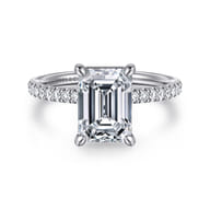Twain - 14K White Gold Emerald Cut Diamond Engagement Ring