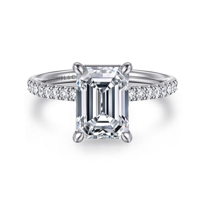 Twain - 14K White Gold Emerald Cut Diamond Engagement Ring