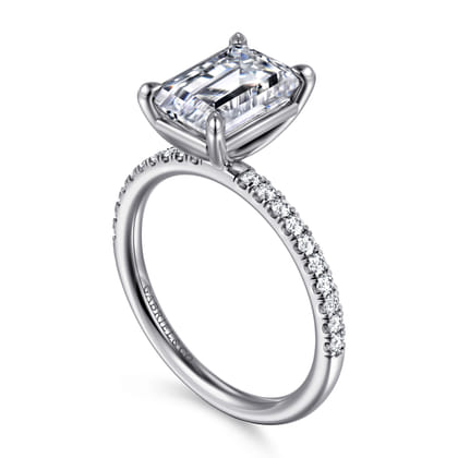 Twain - 14K White Gold Emerald Cut Diamond Engagement Ring