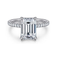 Twain - 14K White Gold Emerald Cut Diamond Engagement Ring