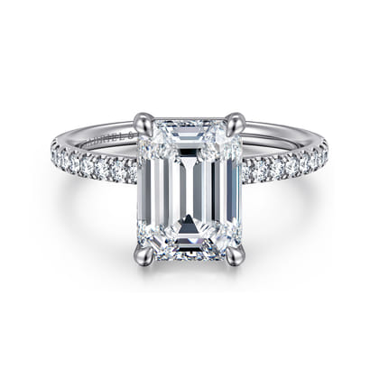 Twain - 14K White Gold Emerald Cut Diamond Engagement Ring