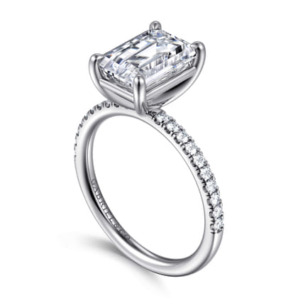 Twain - 14K White Gold Emerald Cut Diamond Engagement Ring