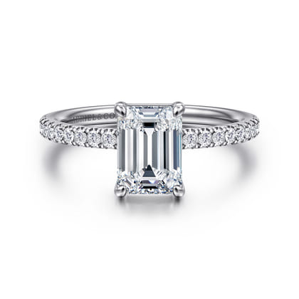 Twain - 14K White Gold Emerald Cut Diamond Engagement Ring